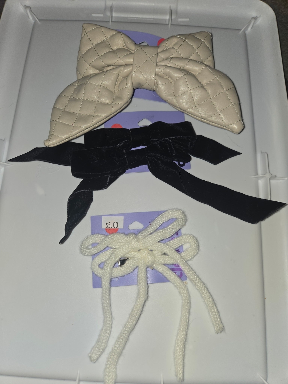 Kids Quilted Cream Bow & Black Velvet Hair Bows Set